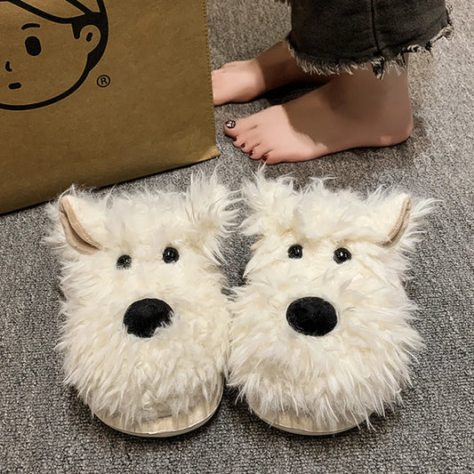 Women's Cartoon Dog Plush Slippers | Cozy Warm Indoor Shoes