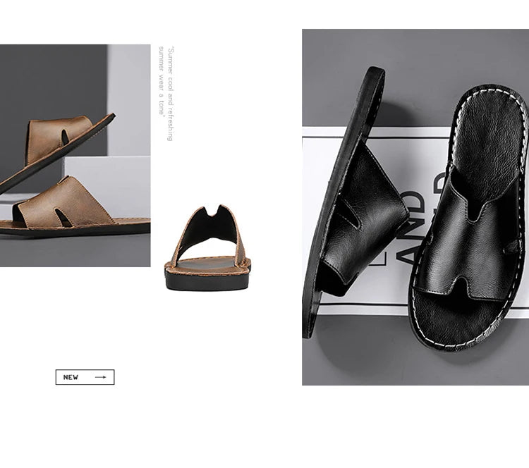 Men's Luxury Leather Slippers | Non-Slip Casual Wear for Summer