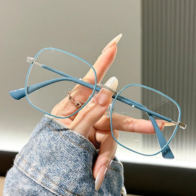 Stylish Square Anti-Blue Light Glasses with Retro Metal Frame