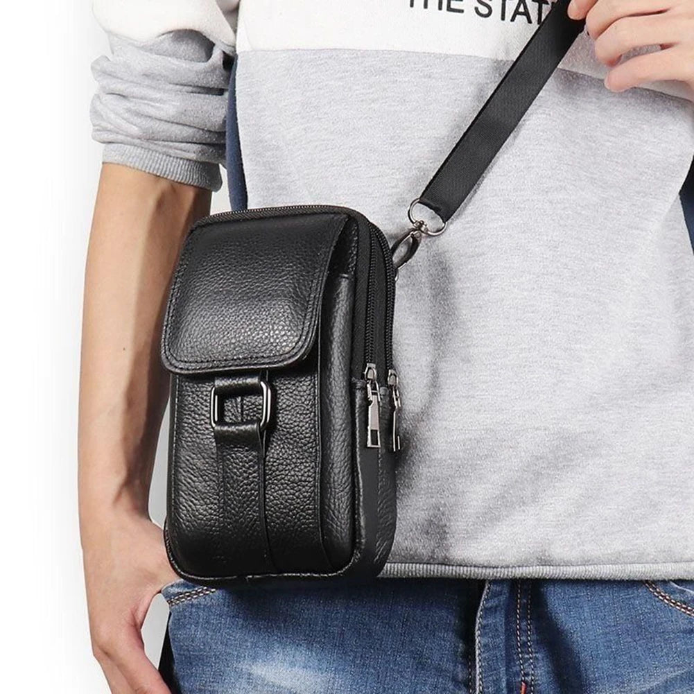Bolso bandolera de piel de vacuno para hombre | Elegante diseño multibolsillos