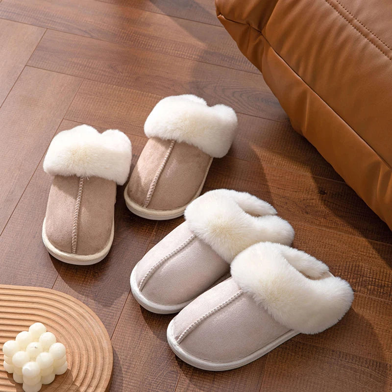 Winter Warm Faux Suede Fur Slippers | Cozy Plush Indoor Slides