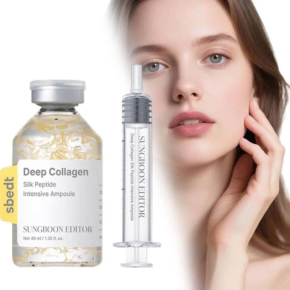 Deep Collagen Silk Peptide Intensive Ampoule — 40ml Wrinkle Reduction Essence, Skin Repair & Hydrating Firming Facial Serum with Targeted Syringe Applicator