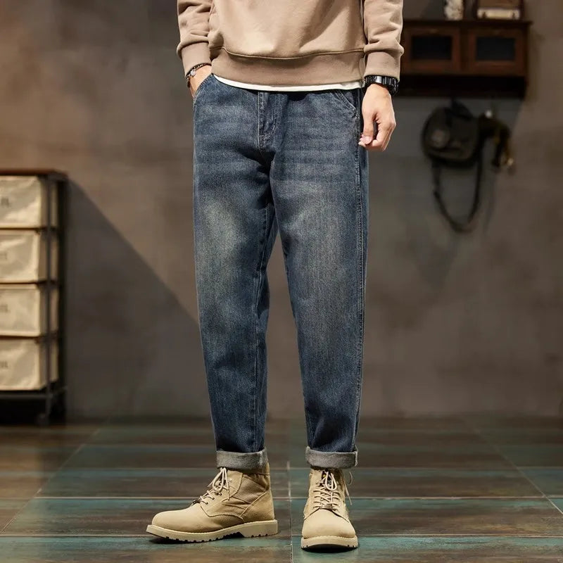Retro American Style Men's Jeans | Loose Straight-Leg Denim Pants