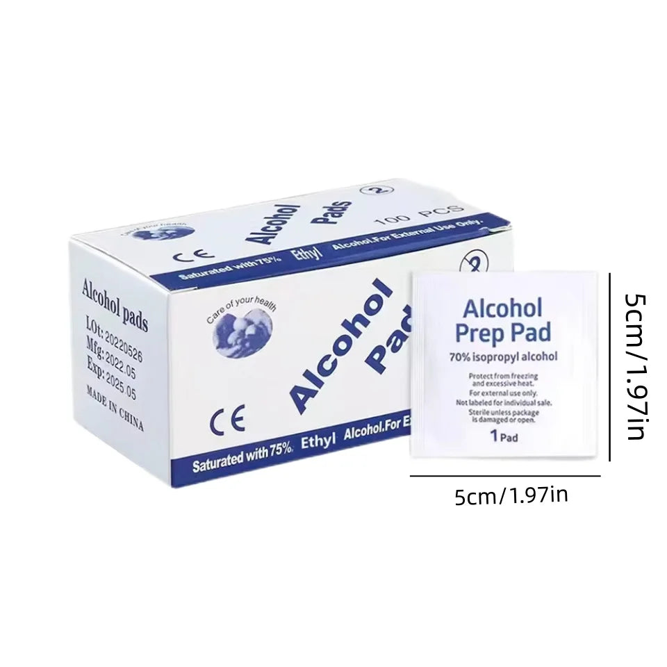 100pcs Portable Alcohol Prep Pads Disinfectant Swabs Wipes Cleaner 70% Alcohol Content Suitable for Mobile Phone Cleaning