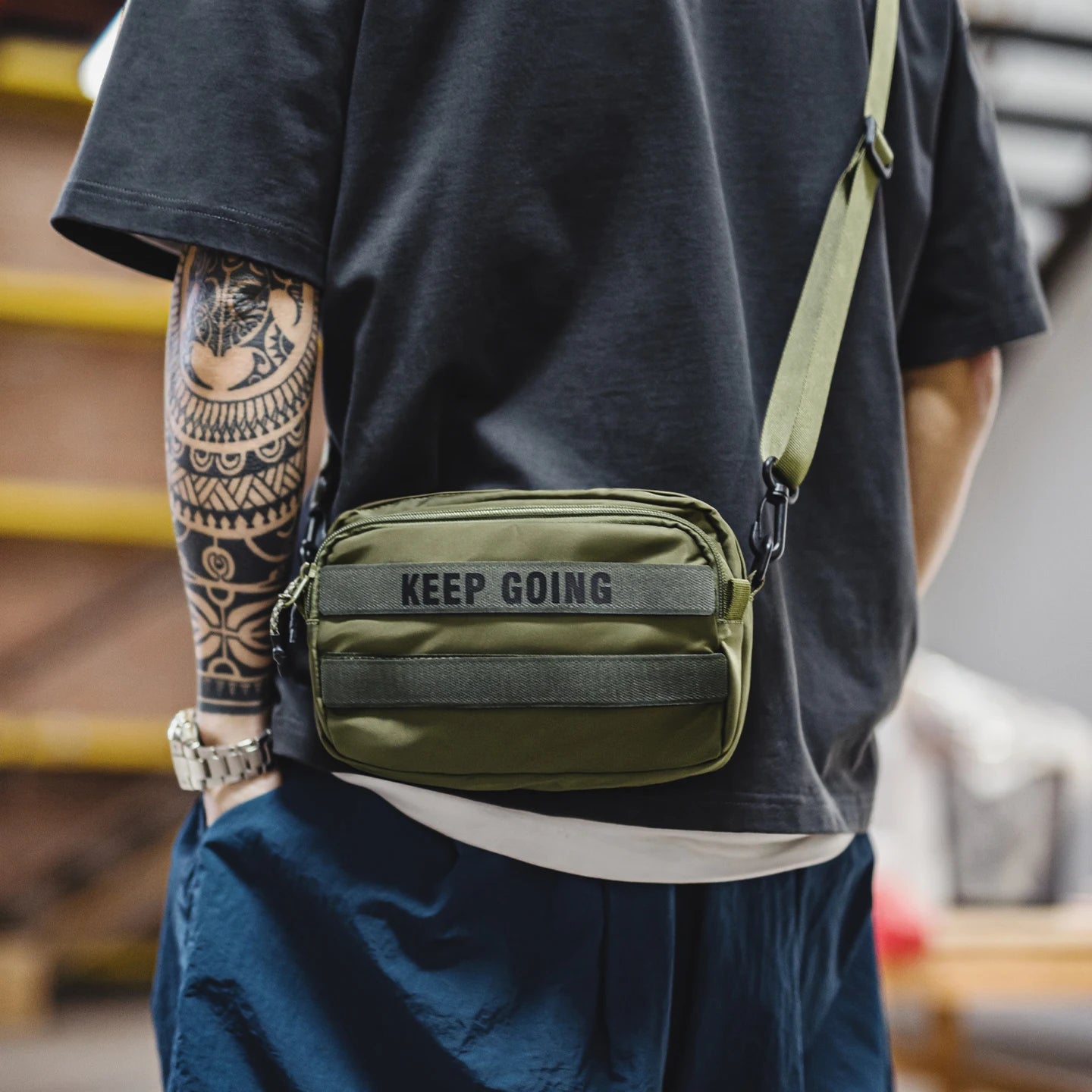 Men's Military Green Crossbody Bag | Compact Utility EDC Handbag