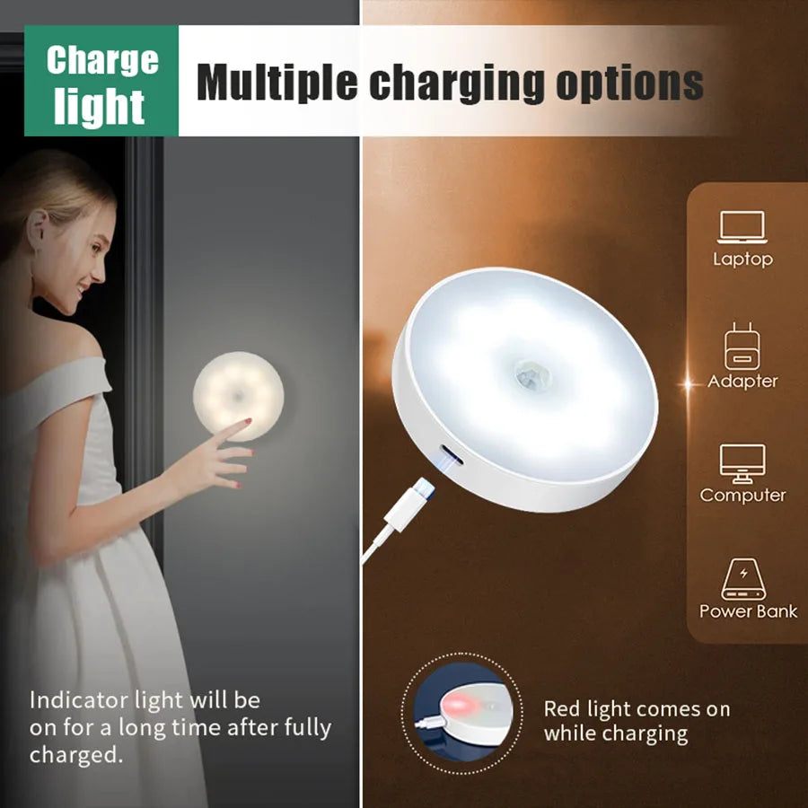 Smart LED Night Light with Motion Sensor | USB Rechargeable Lamp