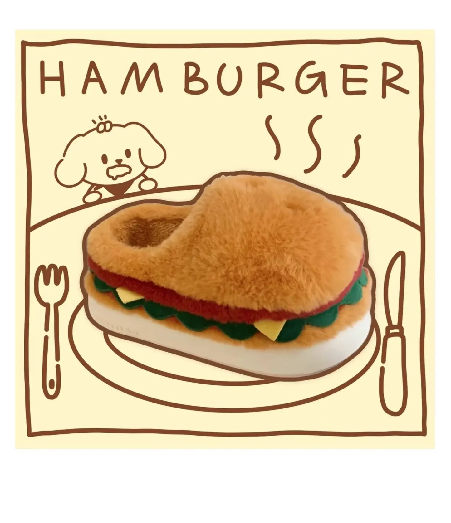 Cute Hamburger Plush Slippers | Warm & Cozy Indoor Footwear