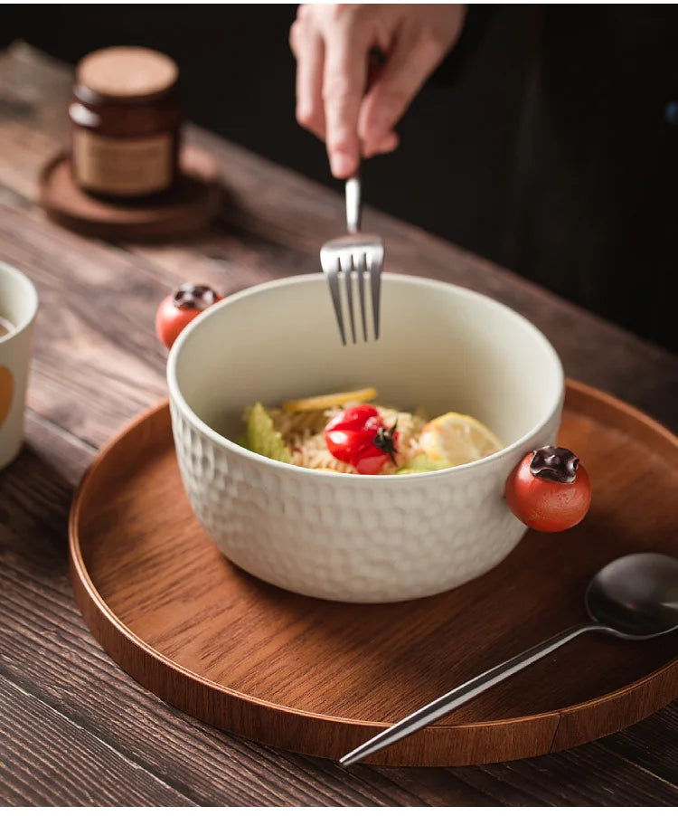 Cuenco de sopa de cerámica hecho a mano con doble asa | Elegancia de estilo japonés