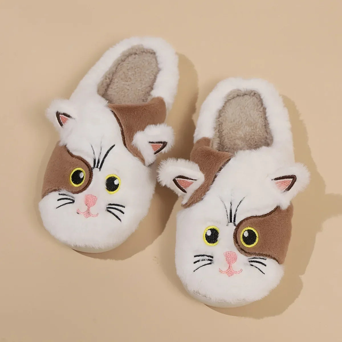 Kawaii Cat Plush Slippers for Women | Cozy Winter Home Shoes