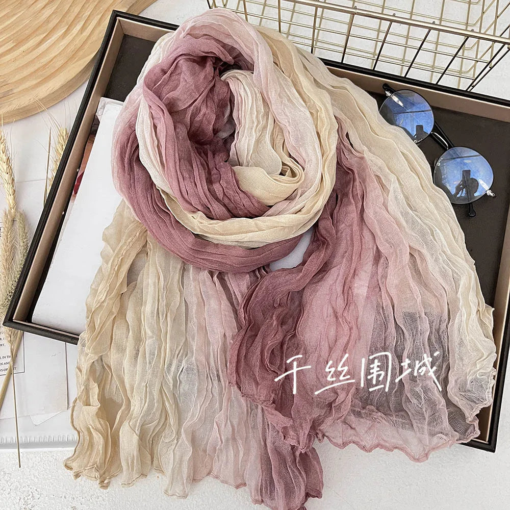 Elegant Women's Long Cotton Hemp Gradient Scarf for Winter Fashion