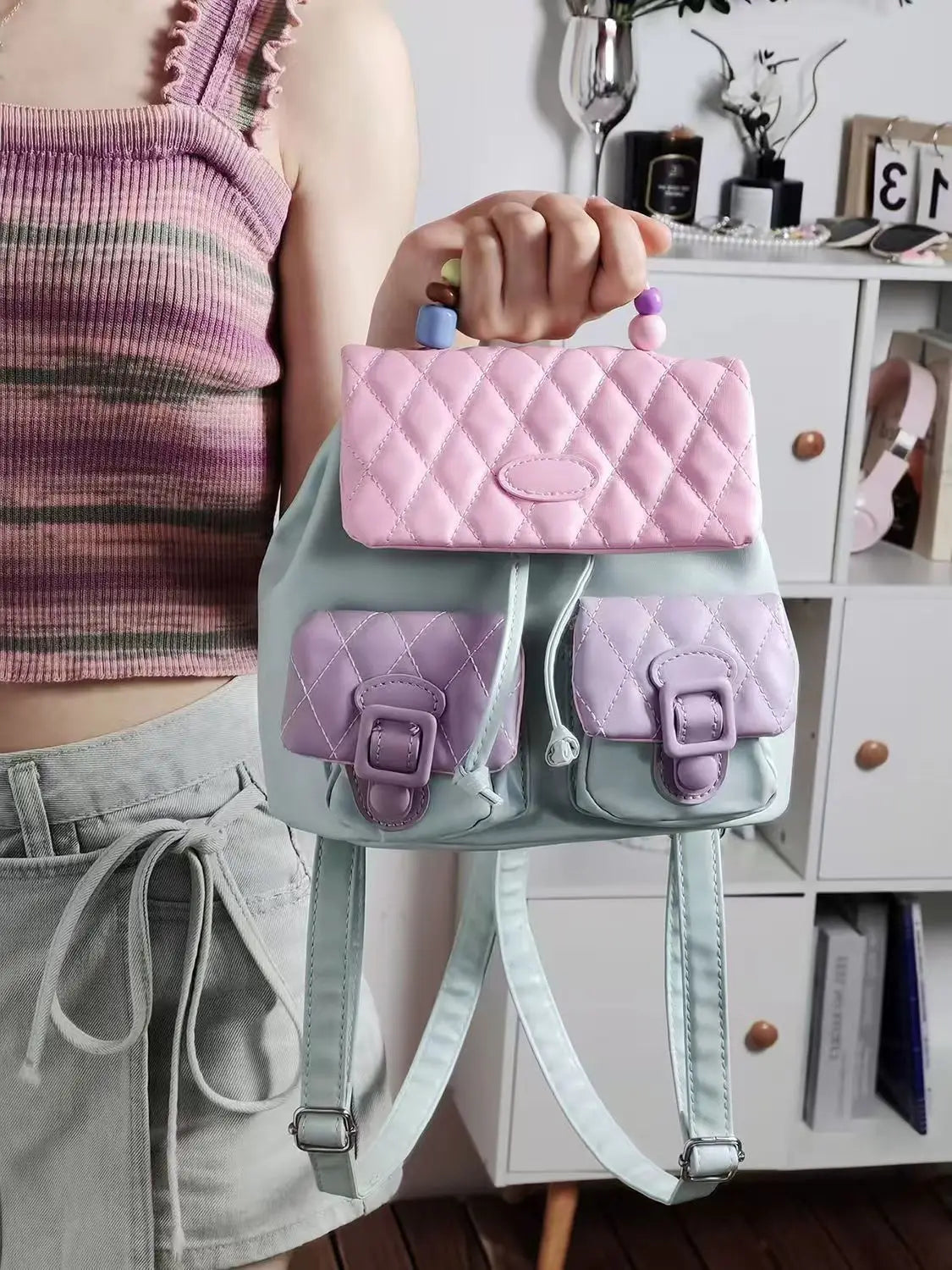 Versatile Women's Retro Style Mini Backpack | Chic Patchwork Design