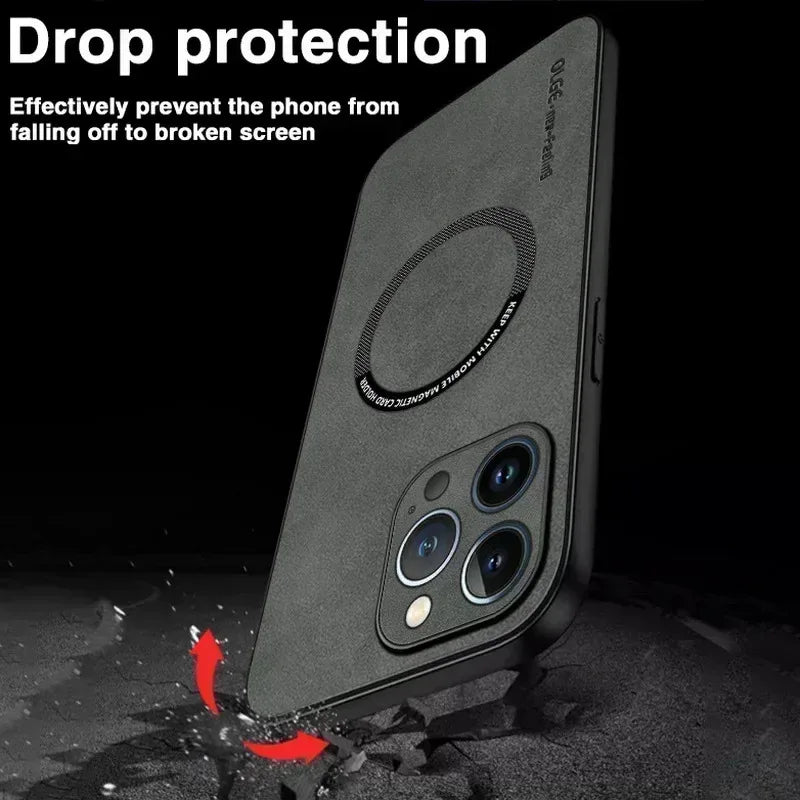 Luxury Leather Shockproof Phone Case for iPhone | Magnetic Charging