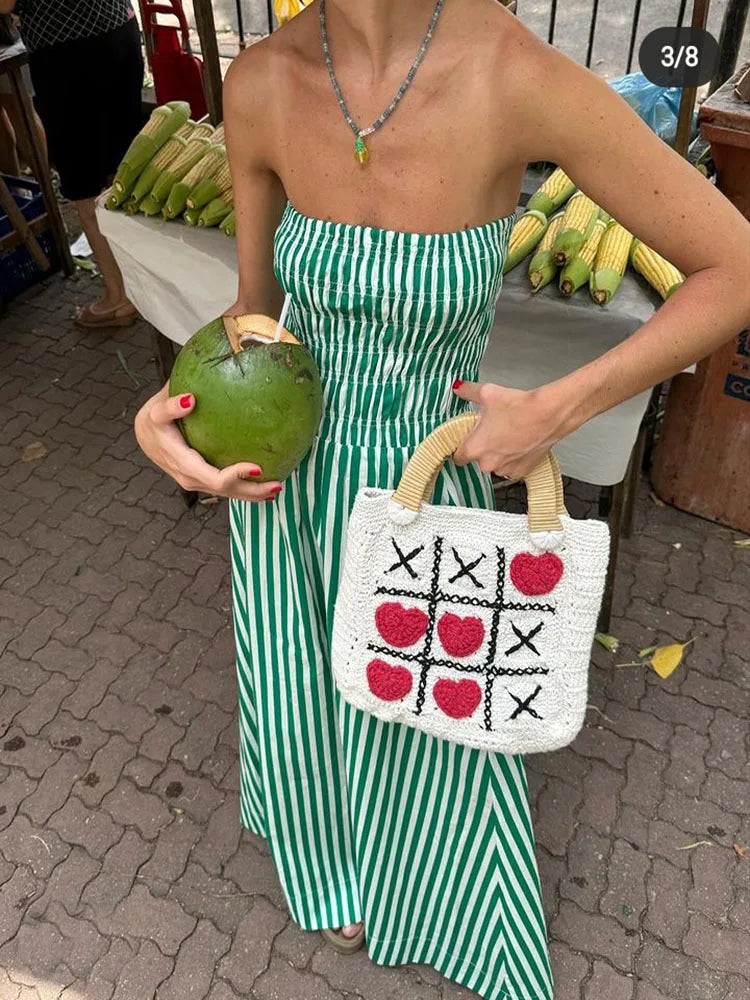 Elegant Green Striped Off Shoulder Maxi Dress for Women