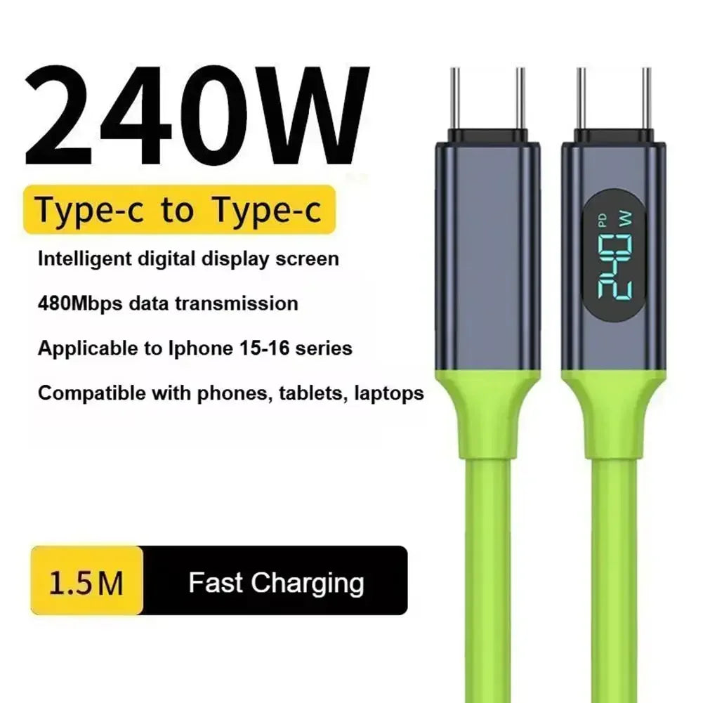 240W High-Speed USB C Dual Charging Cable with Digital Monitor