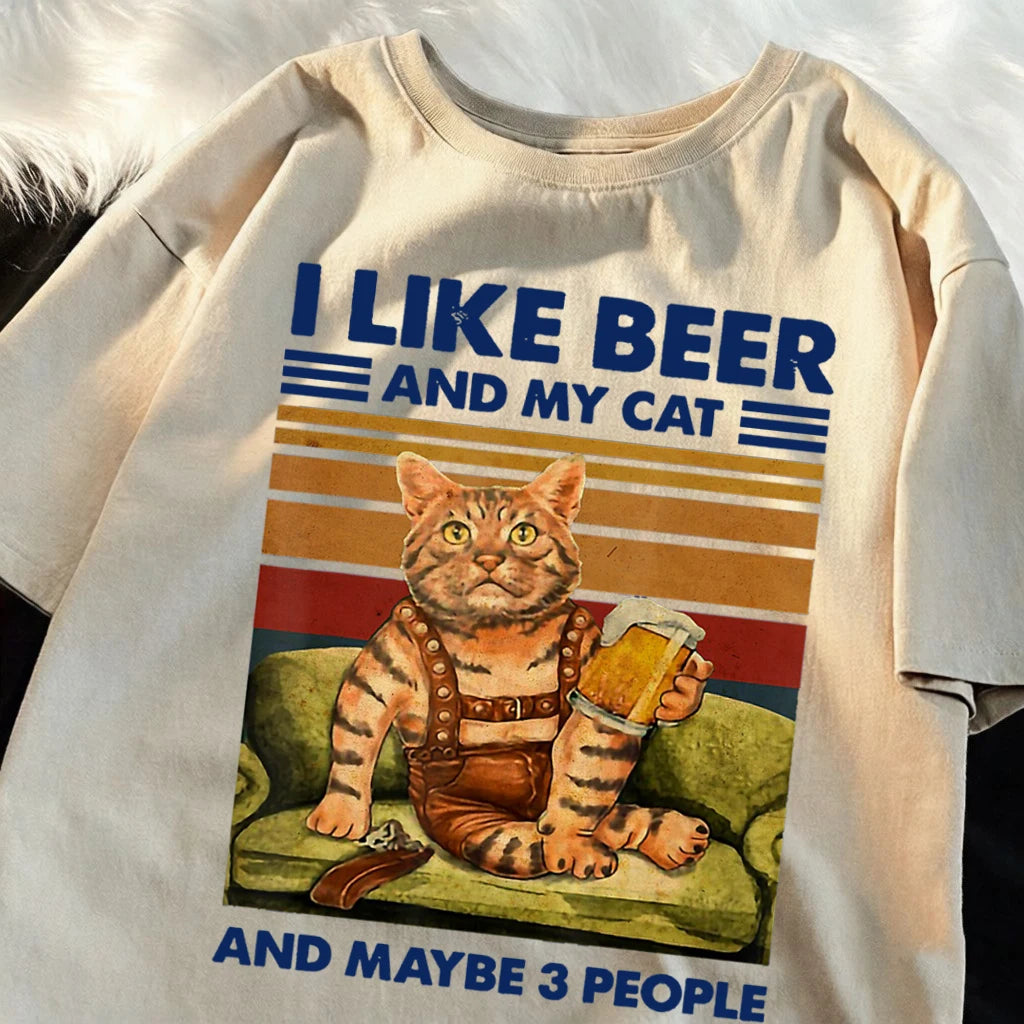Men's Summer Cat and Beer Graphic T-Shirt | Soft Cotton Tee