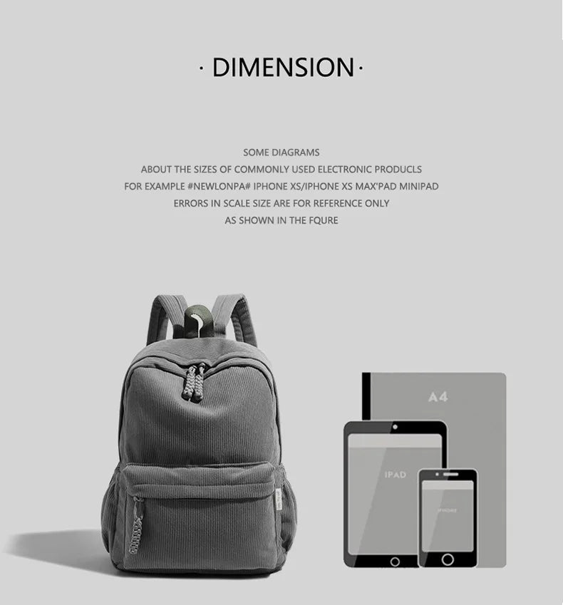 Stylish Neutral Corduroy Backpack | Versatile Large Capacity Daypack