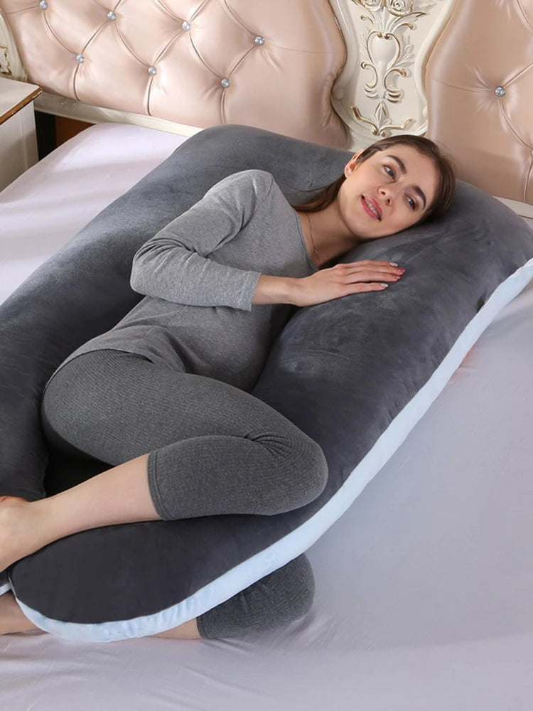 Soft Fleece U-Shape Pregnancy Body Pillow — Full Support Maternity Sleeping Cushion & Lumbar Side Protection Pillow