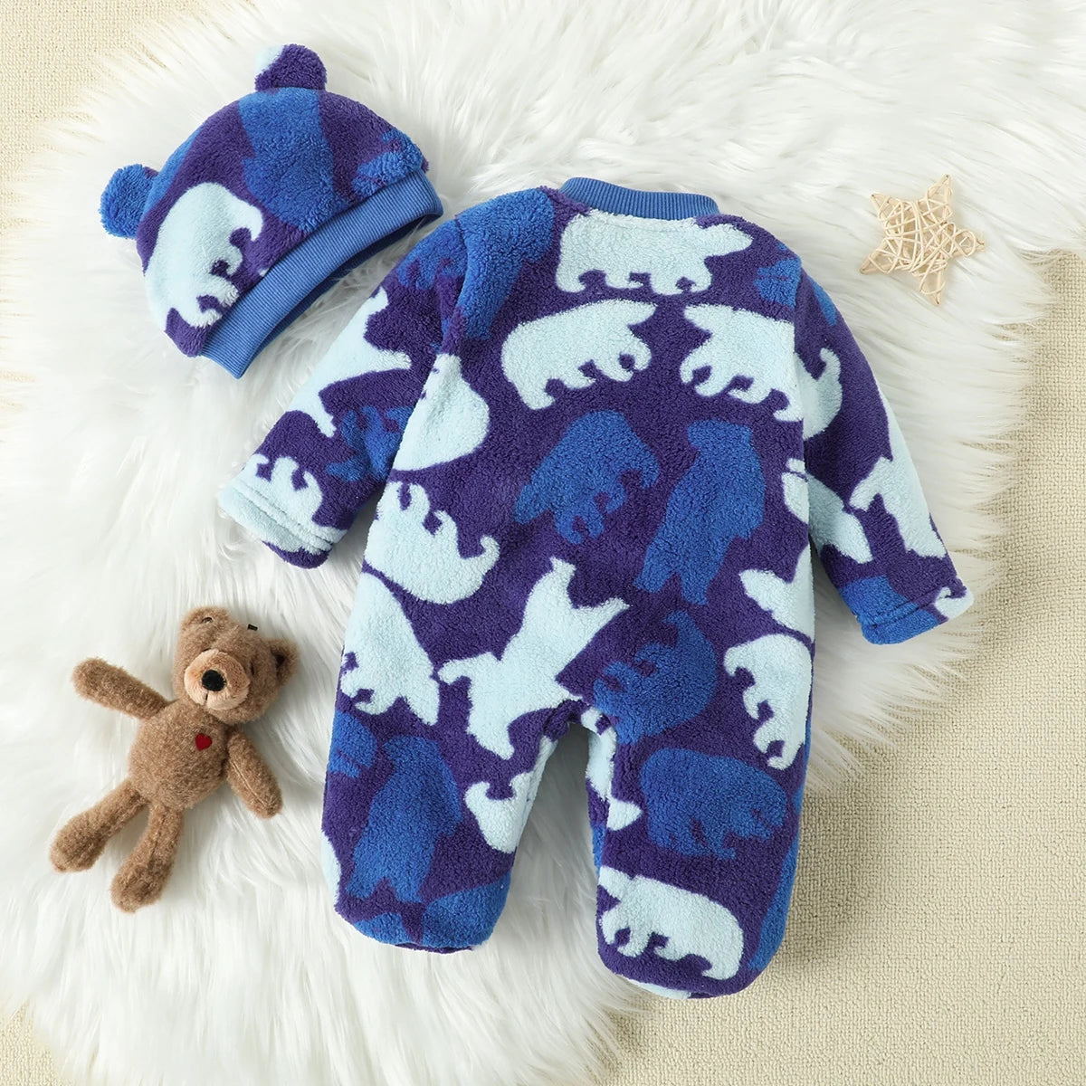 Thickened Baby Jumpsuit | Warm Cartoon Polar Bear Romper