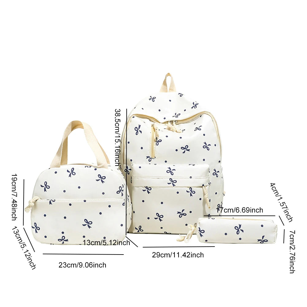 Stylish Bow Print School Bag Set | Rucksack, Handbag & Pencil Case