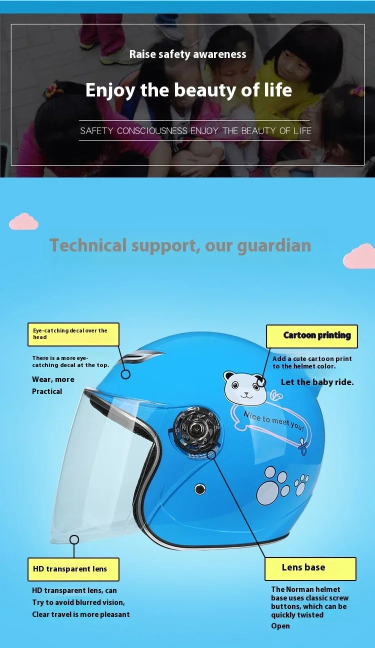 Cute Cartoon Kids Helmet | Safe & Stylish Motorcycle Headgear