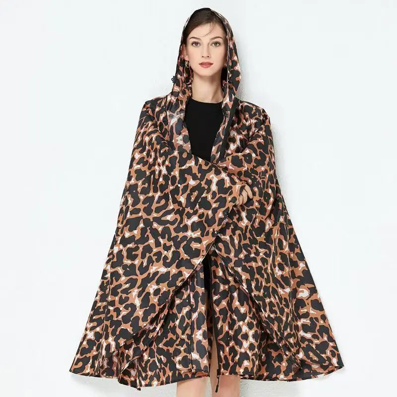 Lightweight Leopard Raincoat for Women | Waterproof Windproof Cloak