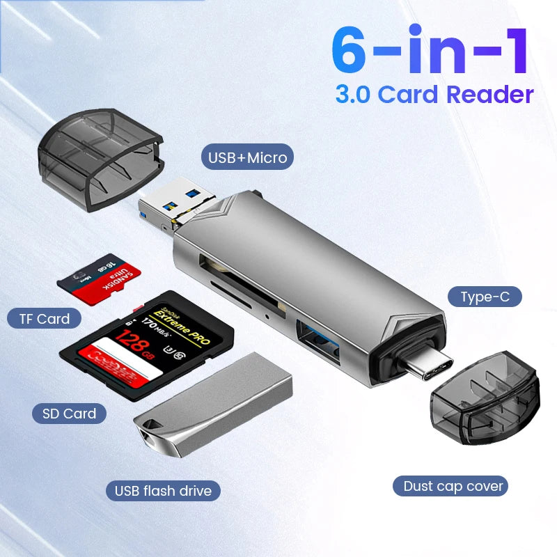 Universal 6 in 1 Card Reader | USB3.0 Multi-Function Adapter