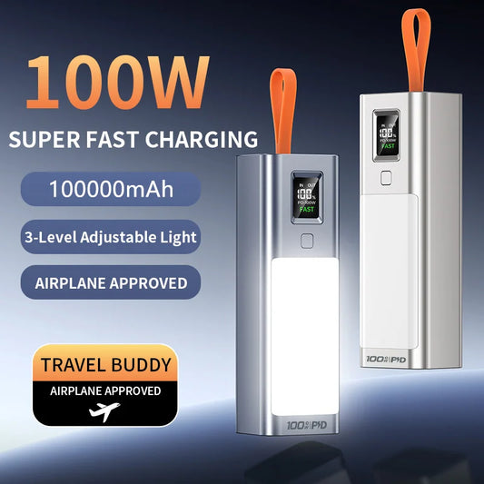 100W Power Bank 100000mAh with Headlamp | Fast Charging External Battery