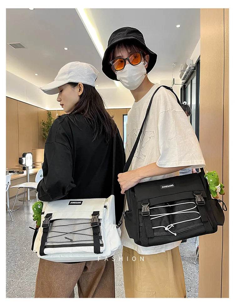 Bolso cruzado de nailon elegante para adolescentes | Bandolera multibolsillos