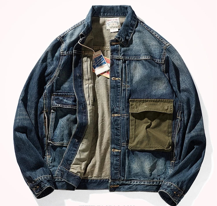 Men's Retro Patchwork Denim Jacket | Casual Heavyweight Outerwear