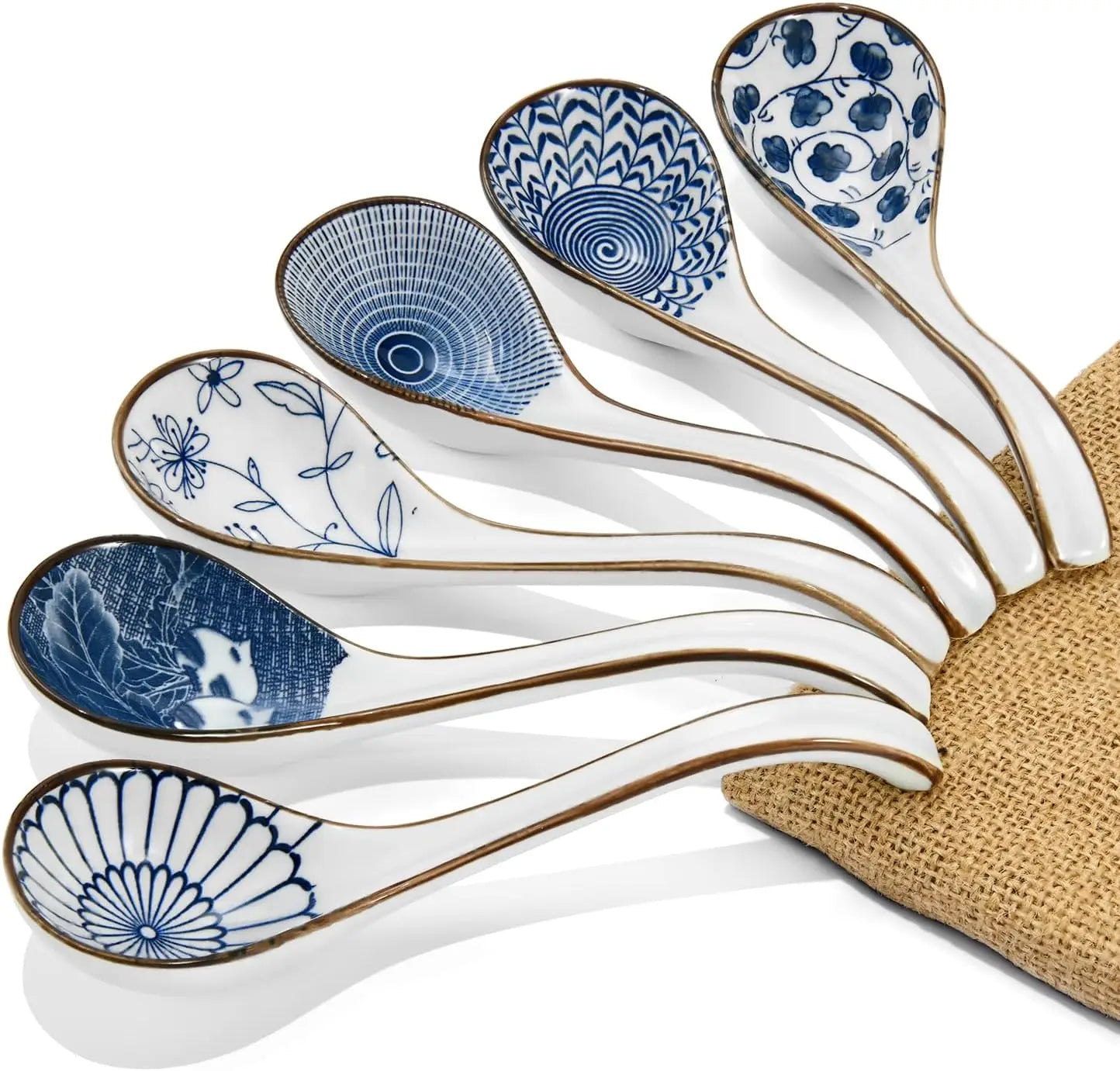 Asian Ceramic Soup Spoon | Long Handle & Non-Slip Design