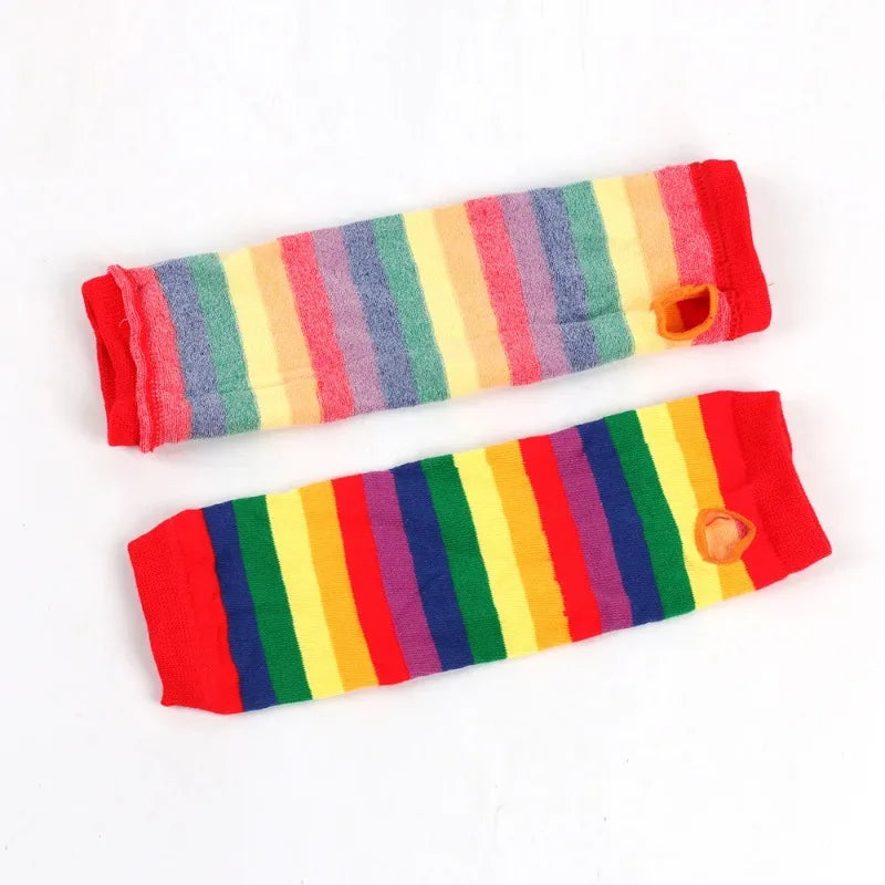 Women’s Rainbow Stripes Over Knee Socks & Elbow Gloves Set