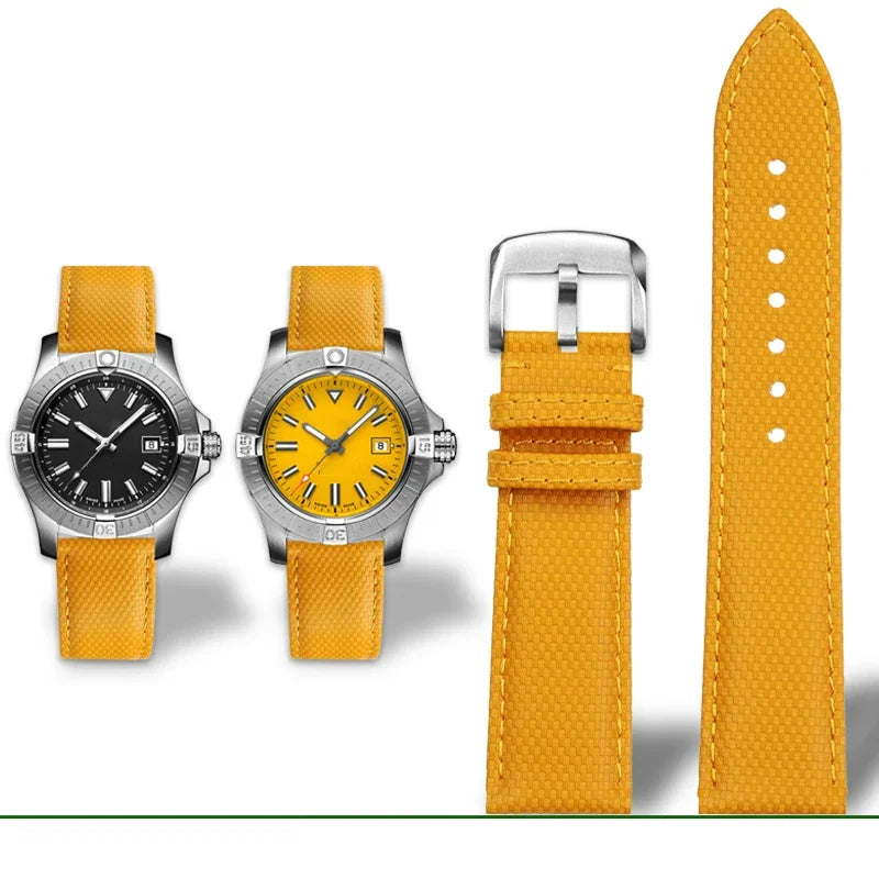 Versatile Yellow Nylon Leather Watch Strap | 22mm Men's Band