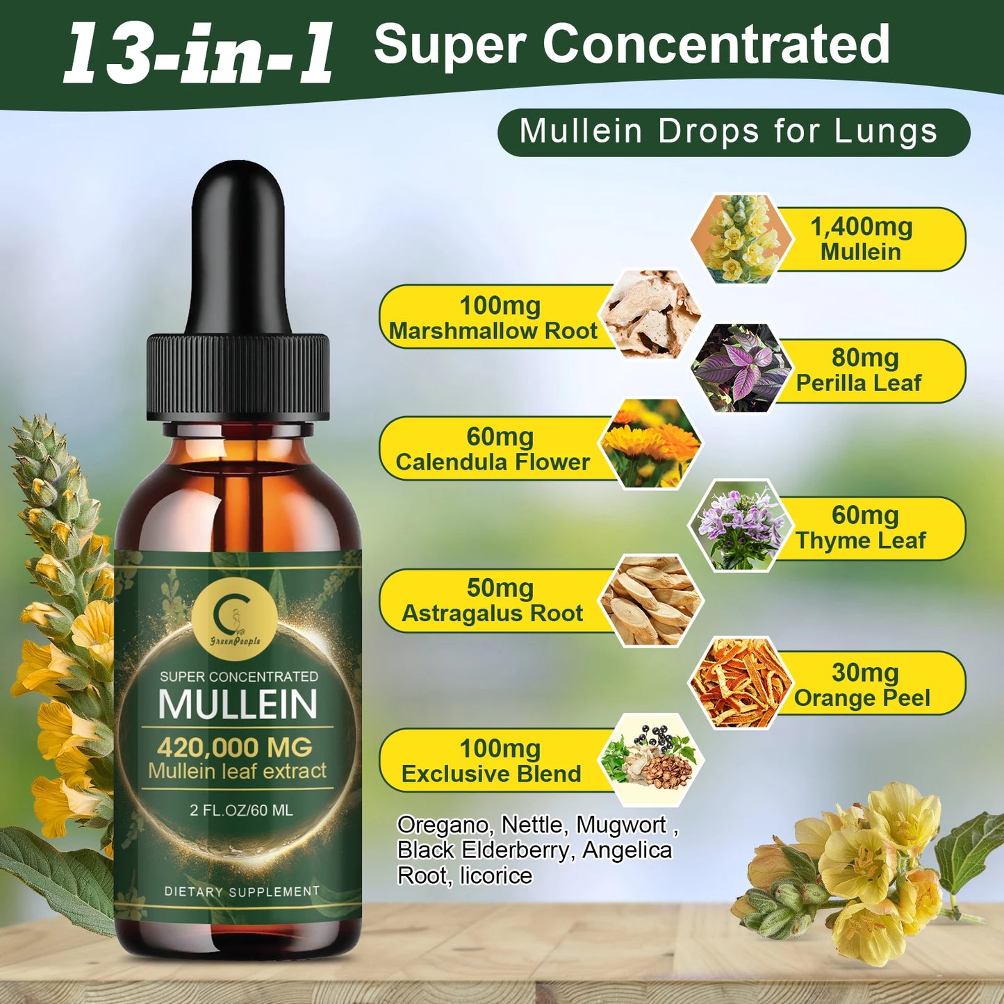 Natural Mullein Leaf Extract Drops | Cleanse & Support Lung Health