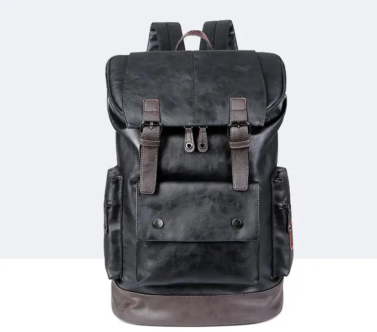 Men's Fashion PU Leather Large Capacity Waterproof Backpack