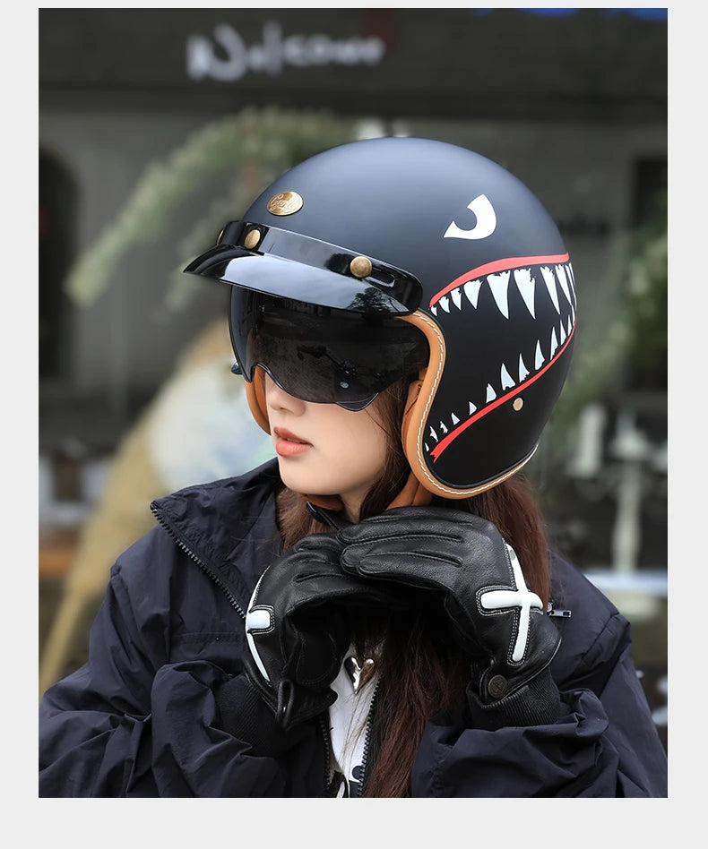 Lightweight Retro Open Face Motorcycle Helmet for Men & Women