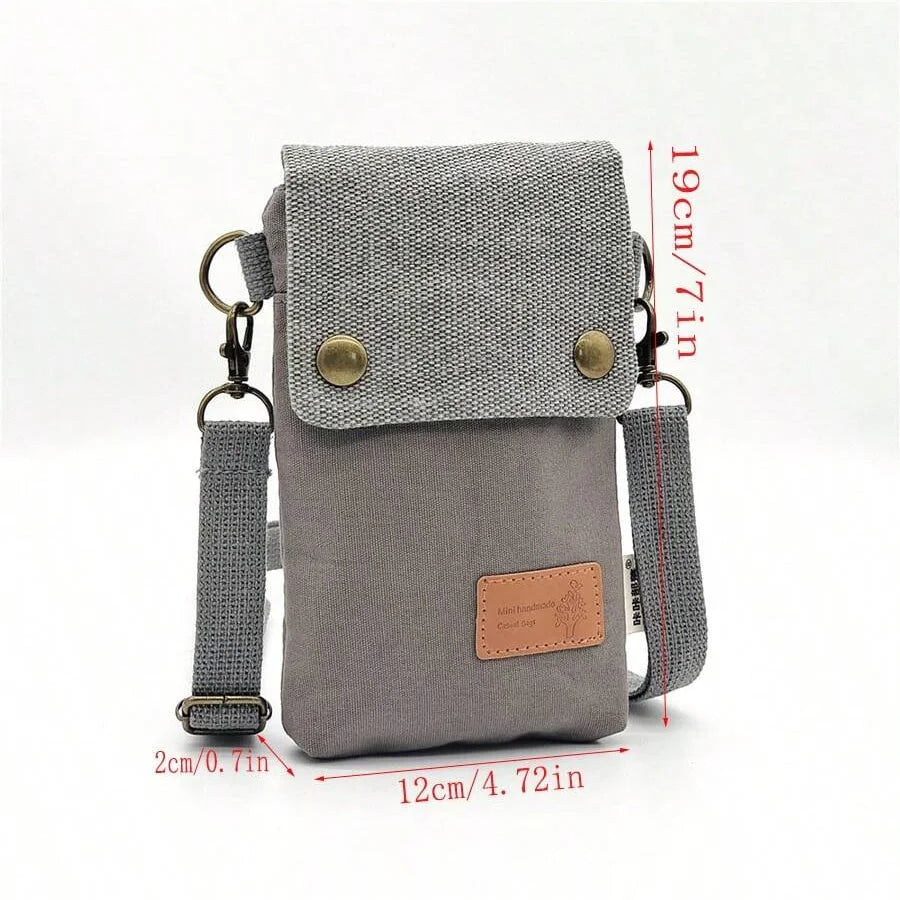 Korean-Style Women's Cross-Body Canvas Mobile Phone Bag