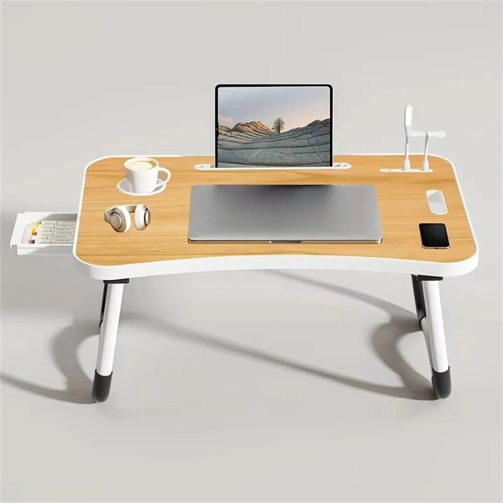 Portable Foldable Laptop Table with USB Ports & Storage