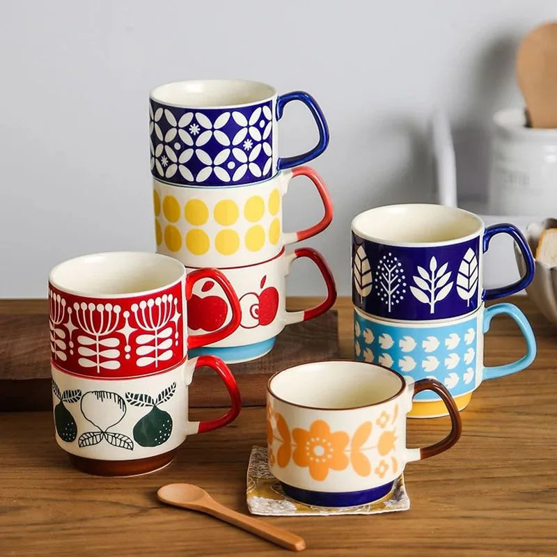 Retro Ceramic Flower Coffee Mug Set | Perfect for Tea & Oats