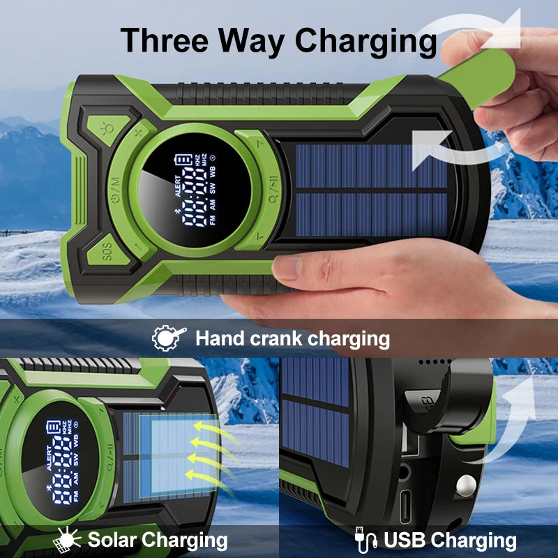 Portable Solar Emergency Weather Radio | Hand Crank & Bluetooth
