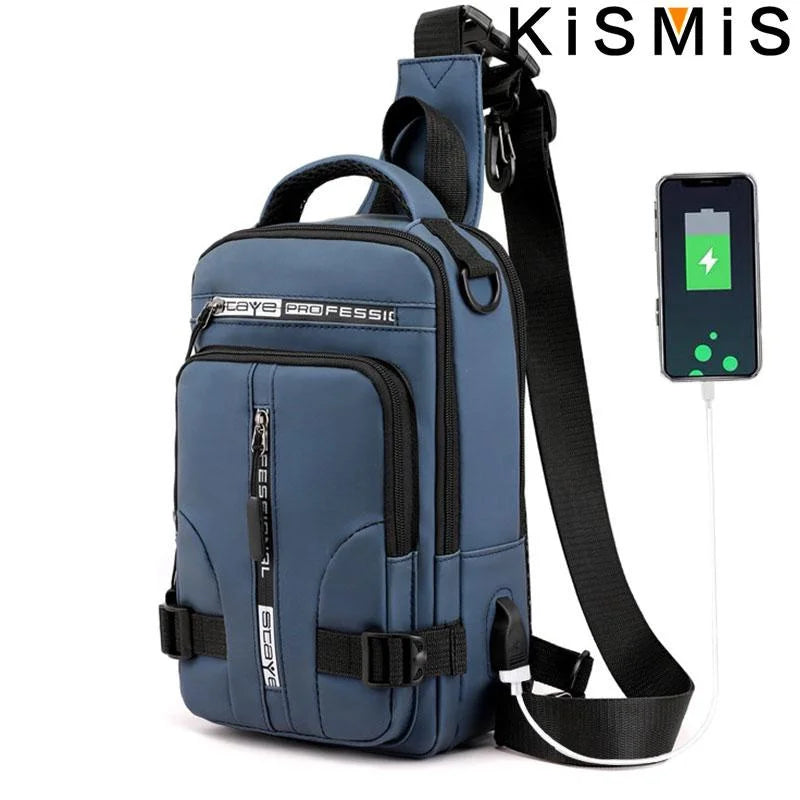New Chest Bag Men's USB Charging Multi functional Fashion Casual One Shoulder Crossbody Sports Oxford Cloth Backpack