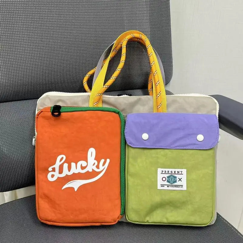 Women's Color Block Cartoon Pattern Computer Bag | Stylish & Portable