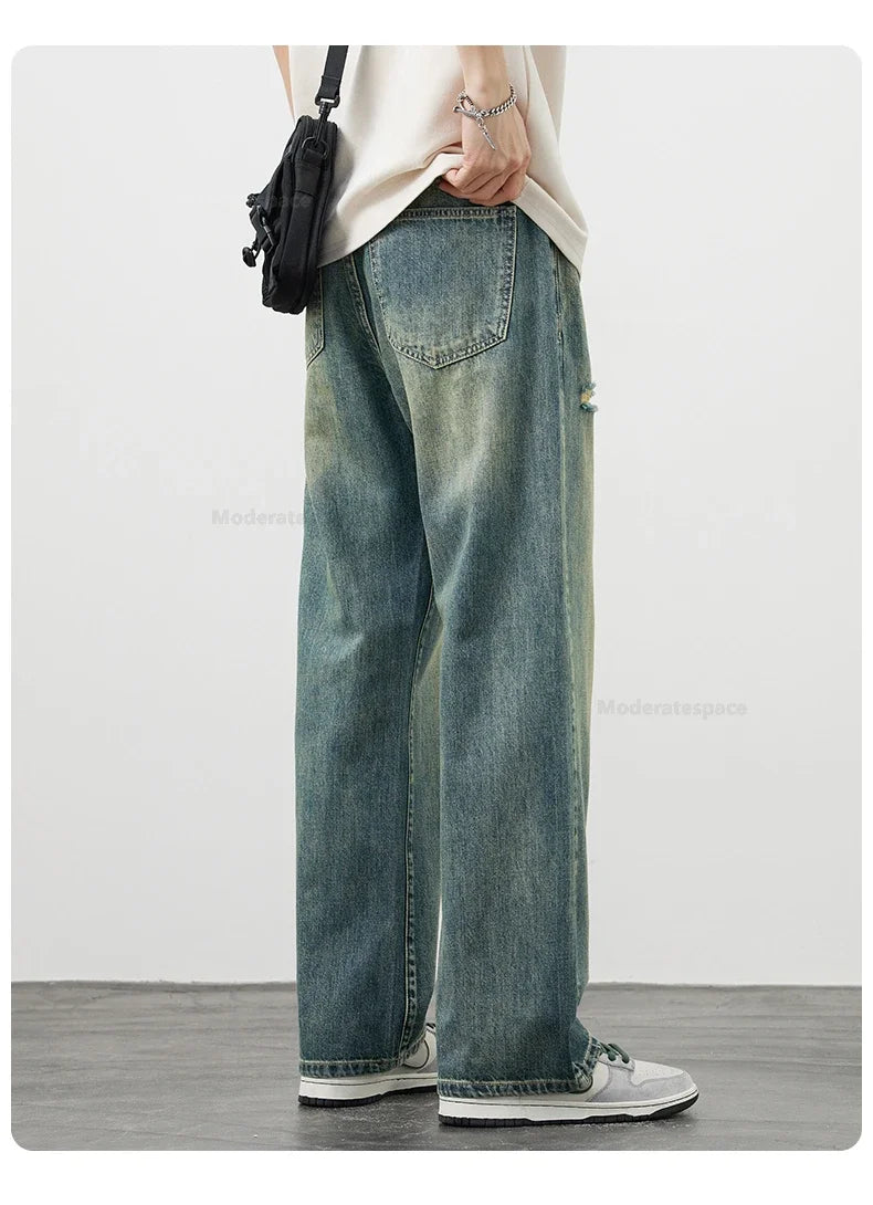 Men's Vintage Baggy Jeans | Distressed Y2K Straight Pants
