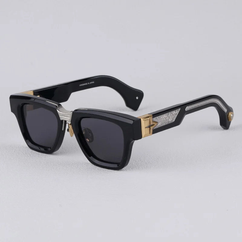Luxurious Dark Red Thick Frame Sunglasses with Gold Details