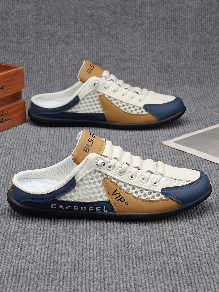 Summer Breathable Mesh Slip-On Half-Slipper for Men, Casual Soft-Soled Closed-Toe Slippers, Mesh Upper Is Refreshing and Breathable, Does Not Suffocate the Feet, Lace-Free Design Is Convenient for Lazy People