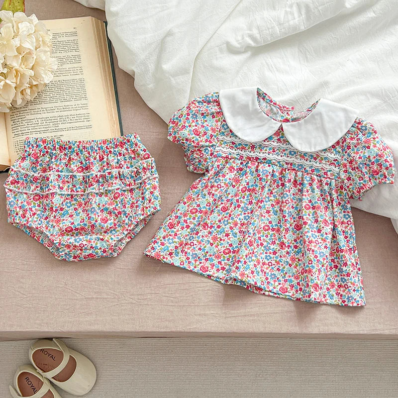 Summer Baby Girls Clothing Set | Floral Puff Sleeve Outfit