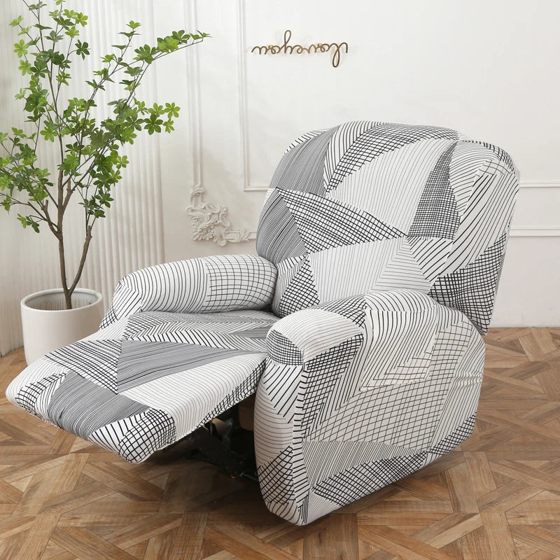Printed Recliner Cover with Pockets | 4-Piece Furniture Protector