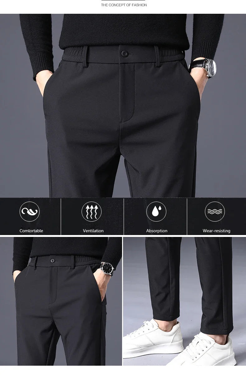 Winter Warm Fleece Men's Business Casual Pants | Stylish Thermal Trousers