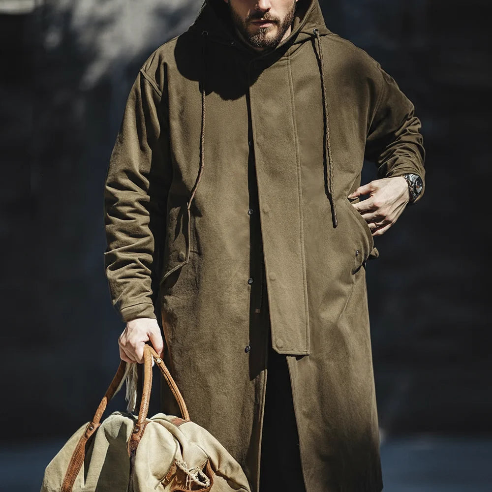 Men's Retro Hooded Windbreaker | Versatile Mid-Length Jacket