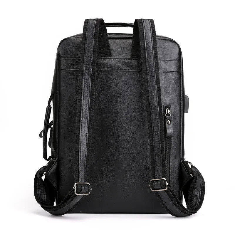 Waterproof PU Leather Business Backpack | Large Capacity USB Rucksack