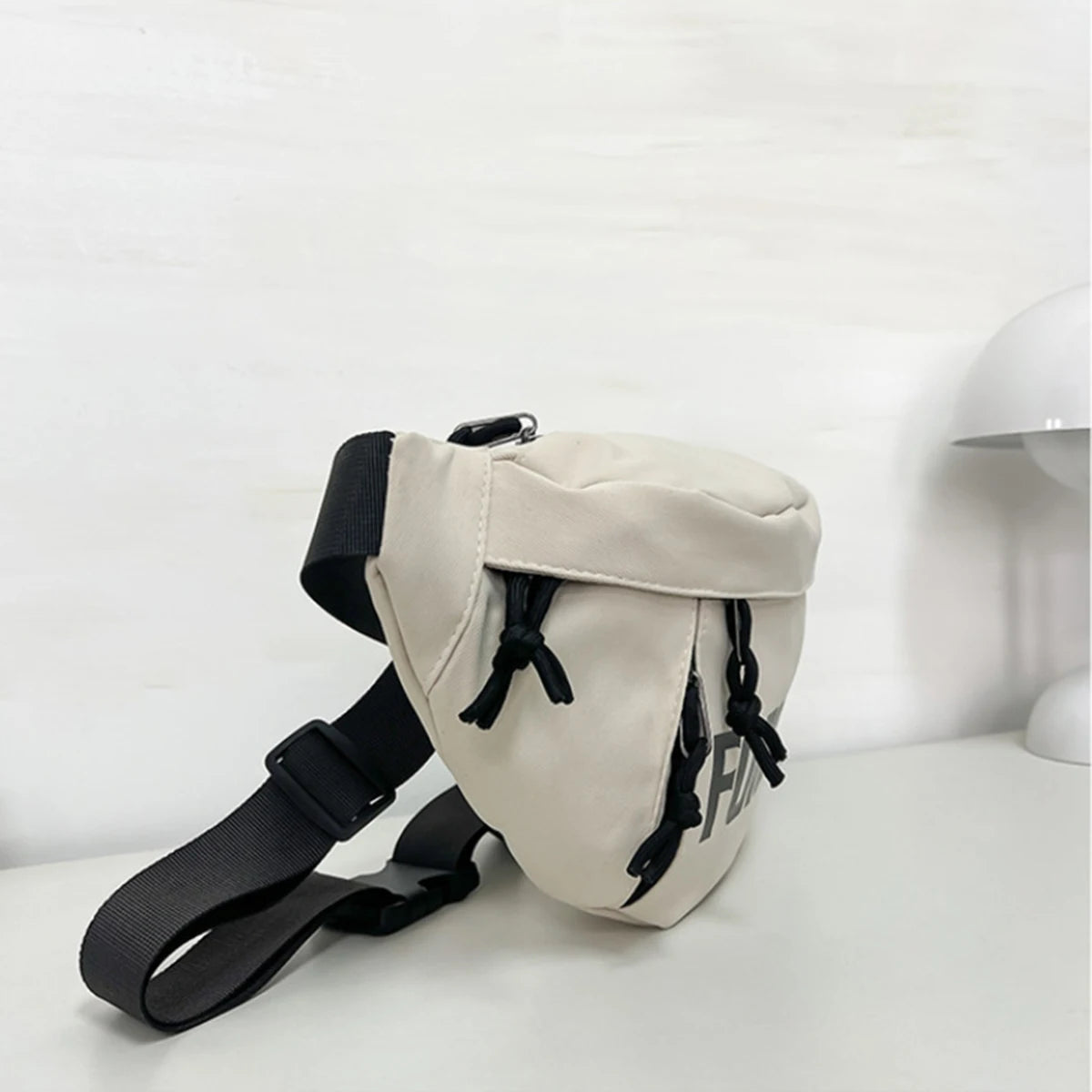 Beige and White Crossbody Chest Bag | Stylish Large Capacity Fanny Pack